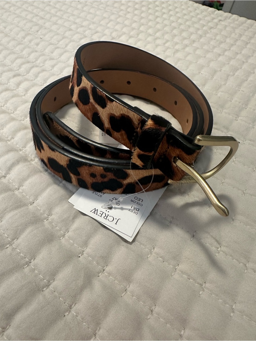 J. Crew Leopard Calfhair Belt with Brass-Tone Buckle